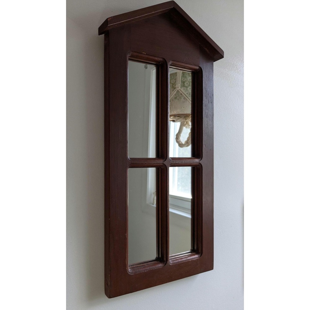 Vintage Wood House Mirror 4 Pane Window Wall Decor Cottage Farmhouse